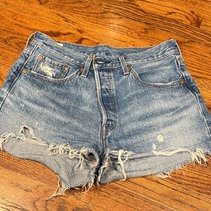 Levi's Light Blue Distressed Denim Shorts